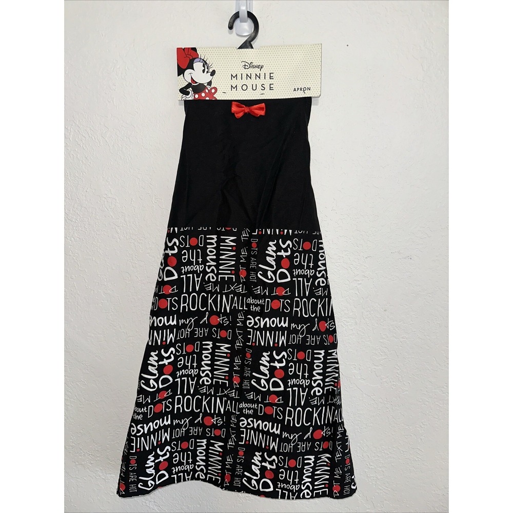 Disney Minnie Mouse Apron Rockin All The Dots Black Red Graphic Kitchen New